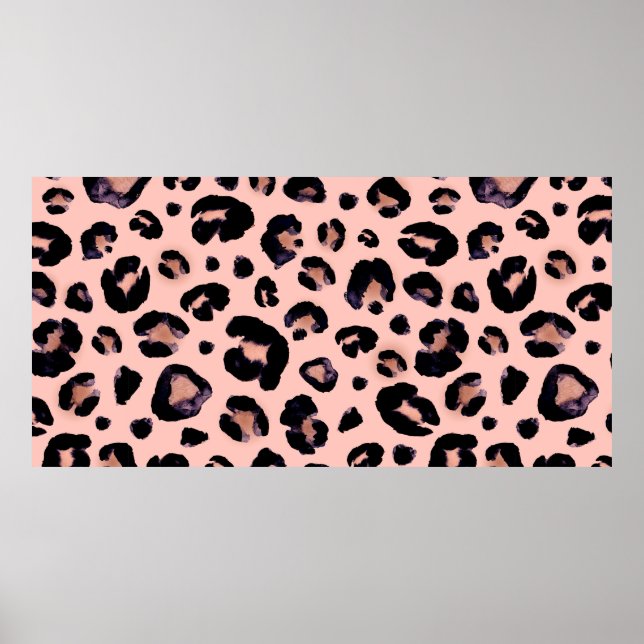 Snow Leopard black grey beige seamless background. Poster (Front)
