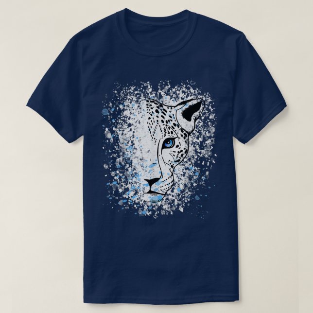Snow Leopard Blue Eyes Leopard Cool  T-Shirt (Design Front)