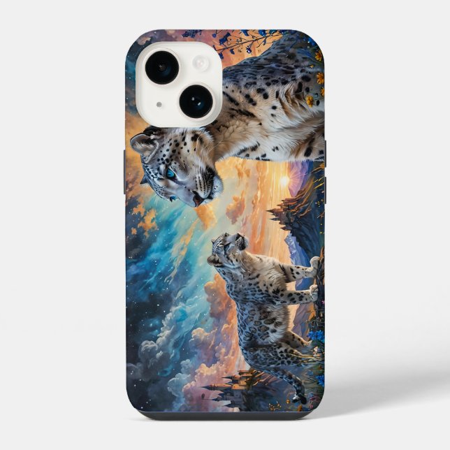 Snow Leopard Castle Sunrise reflection iPhone Case (Back)