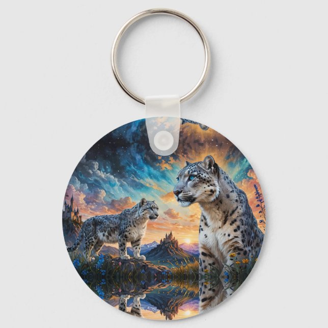 Snow Leopard Castle Sunrise reflection Key Ring (Front)