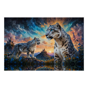 Snow Leopard Castle Sunrise reflection Poster