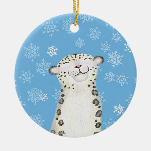Snow leopard ceramic Christmas tree decoration (Front)