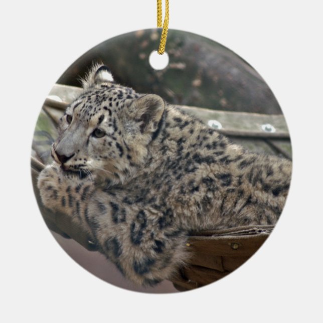 Snow Leopard Ceramic Tree Decoration (Front)