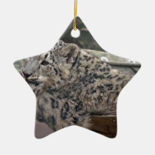 Snow Leopard Ceramic Tree Decoration