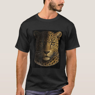 Snow Leopard Cheetah Jaguar Panther Cat Face Black T-Shirt