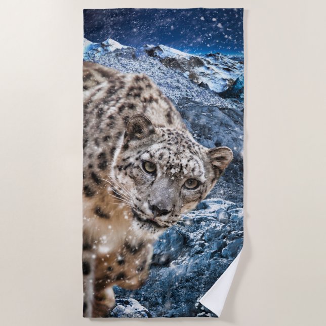SNOW LEOPARD CLOUD WALKER BEACH TOWEL (Front)