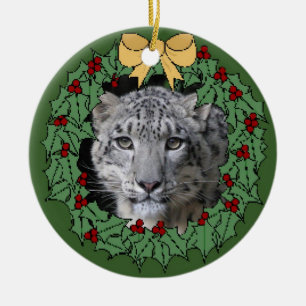 Snow Leopard Conservancy-Asha in Wreath Ceramic Tree Decoration