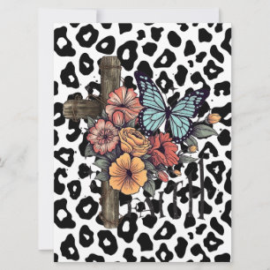 Snow Leopard Cross, Flowers and Butterflies
