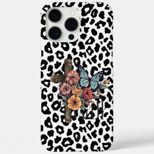 Snow Leopard Cross, Flowers and Butterflies iPhone 16 Pro Max Case