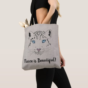 Snow Leopard Drawing Fierce is Beautiful Tote Bag
