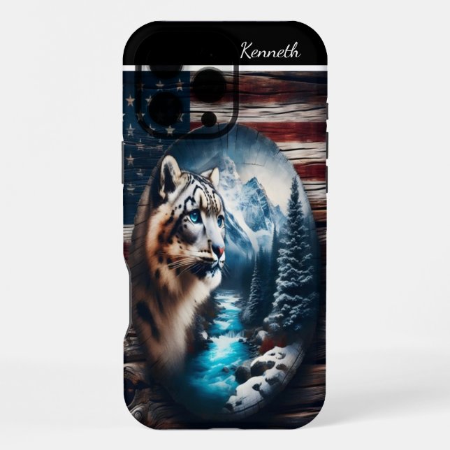 Snow Leopard Dreams of Mountains iPhone Case (Back)