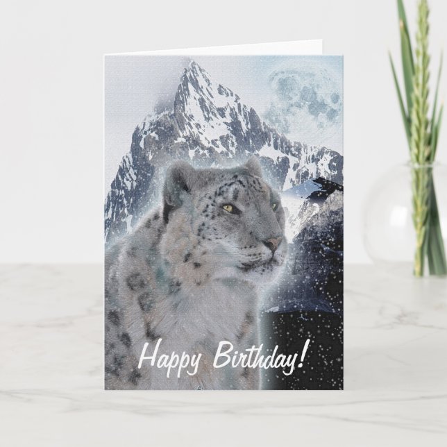 Snow Leopard Endangered Species Birthday Card (Front)