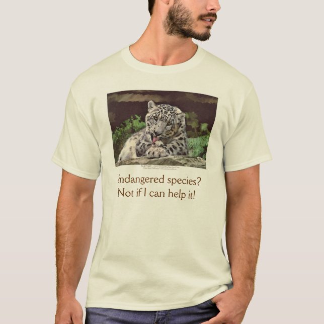 "SNOW LEOPARD" Endangered Species of Big Cat T-Shirt (Front)