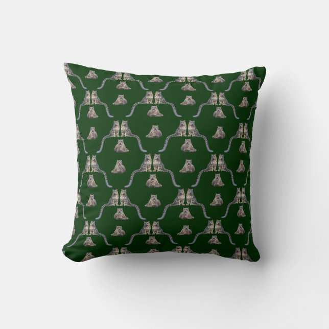 Snow Leopard Frenzy Pillow (Dark Green) (Front)