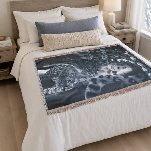 Snow Leopard Guardian Wings Fantasy Wildlife Throw Blanket