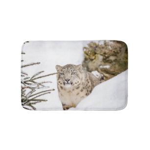 Snow Leopard in the Snow Bath Mat