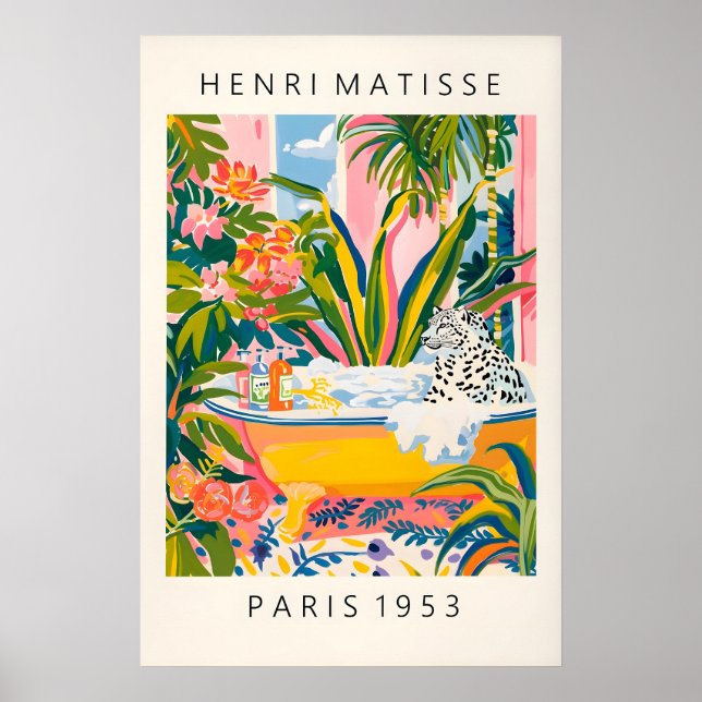 Snow Leopard Matisse Art Print Pink Bathroom (Front)