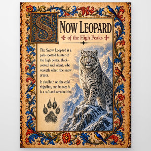 Snow Leopard, Mediaeval Bestiary Art Postcard