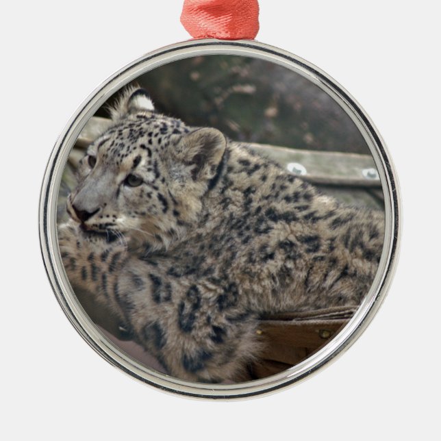Snow Leopard Metal Tree Decoration (Front)