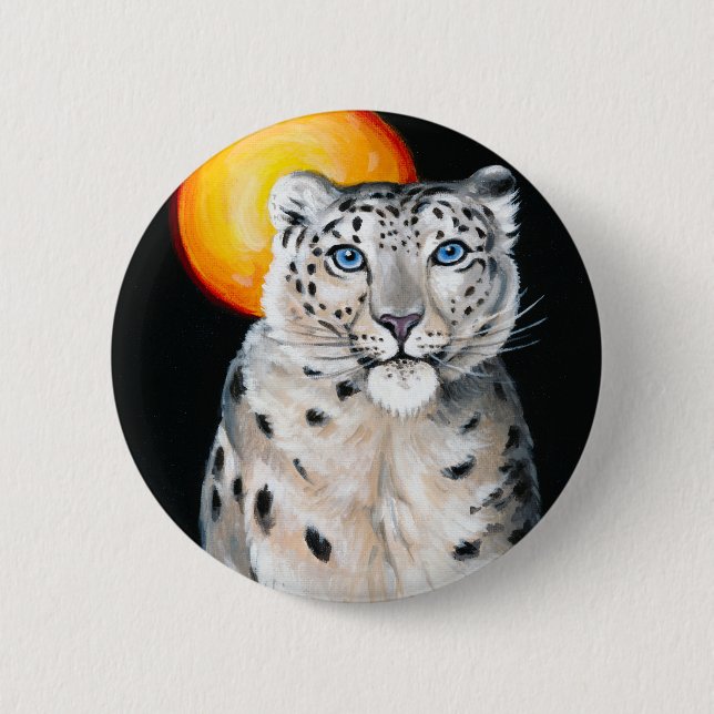 Snow Leopard Moon 6 Cm Round Badge (Front)
