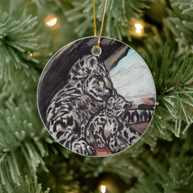 SNOW LEOPARD MOTHER AND CUB ornament (Tree)