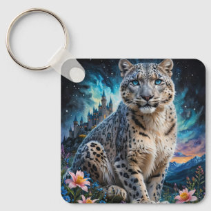 Snow Leopard Mountain Castle Starry Sky Key Ring