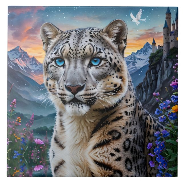 Snow Leopard Mountain Valley Sunset Tile (Front)