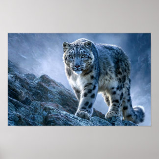 Snow Leopard on Mountain Peak – Wildlife Nature Poster