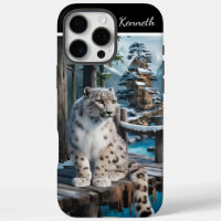 Snow Leopard on Winter Bridge