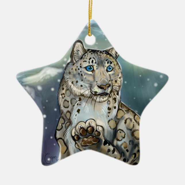 Snow Leopard~ornament Ceramic Tree Decoration (Front)