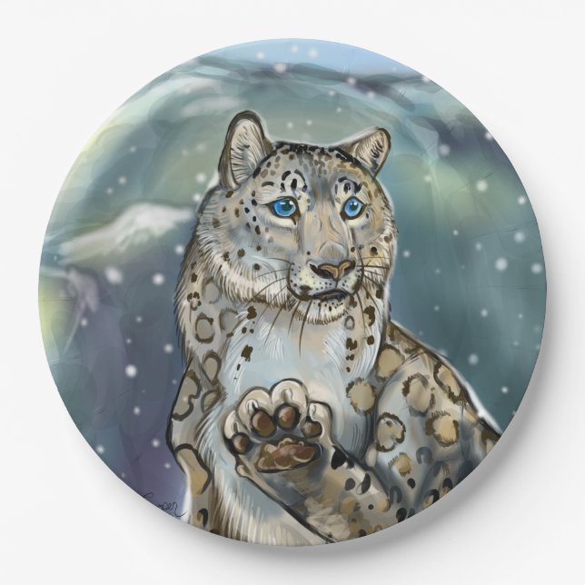 Snow Leopard Paper Plate (Front)