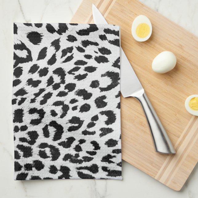 Snow Leopard Pattern Tea Towel (Quarter Fold)