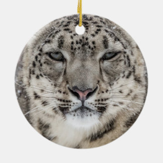 Snow Leopard Portrait Ceramic Tree Decoration