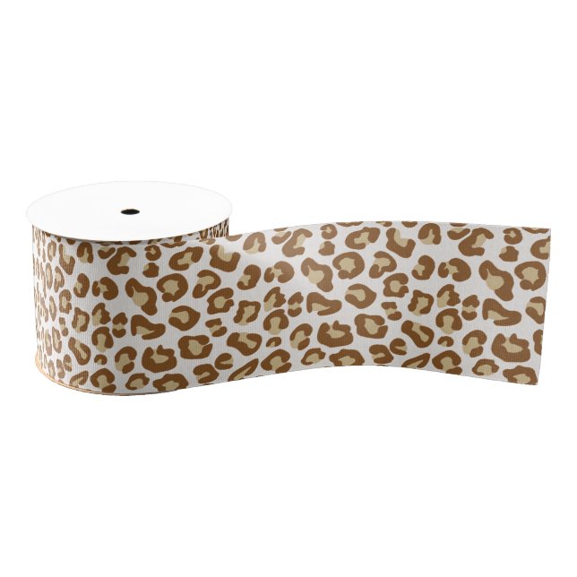 Snow Leopard Print, Beige, Tan, and Cream Grosgrain Ribbon (Spool)