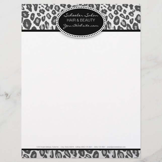 Snow Leopard Print Custom Hair & Beauty Letterhead (Front)