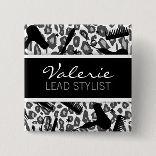 Snow Leopard Print (Custom) Hair Salon Name Badge