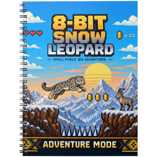 Snow Leopard, Retro 8-Bit Pixel Art Notebook