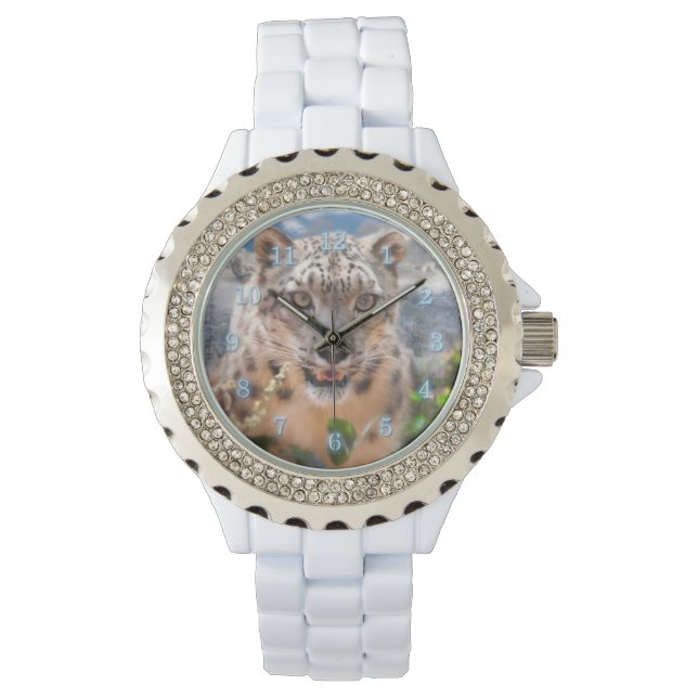 SNOW LEOPARD SPRINGTIME FLOWERS WATCH (Front)