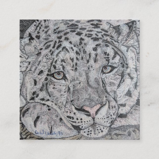 Snow leopard square business cards, Artsy cards (Front)