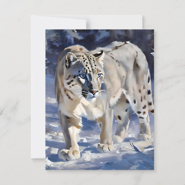 Snow Leopard Study B - Oils Holiday Card (Front)