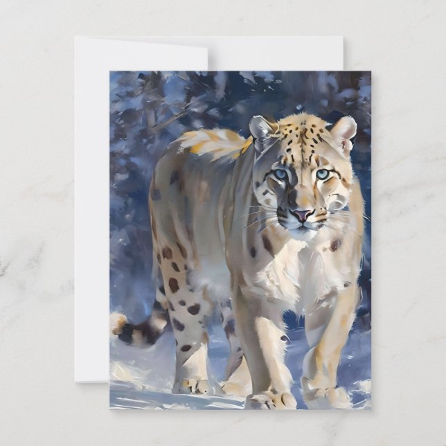 Snow Leopard Study D - Oils Holiday Card (Front)