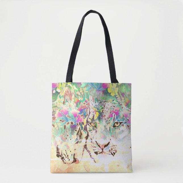 Snow leopard tropical flowers Hawaiian animal Tote Bag (Front)