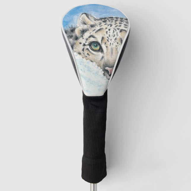Snow Leopard Watercolor Art Golf Head Cover (Front)