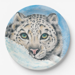Snow Leopard Watercolor Art Paper Plate