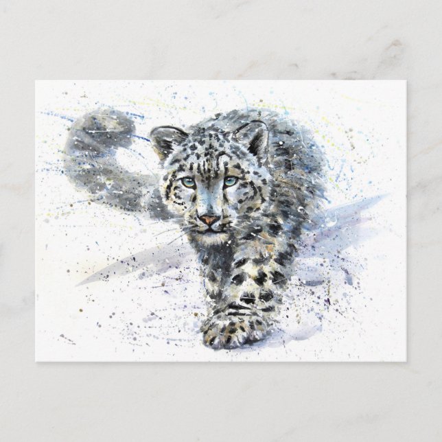 Snow Leopard Watercolor Postcard (Front)