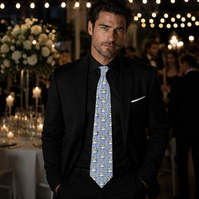Snow Leopard Winter Elegance Blue Snowflakes Tie (Creator Uploaded)