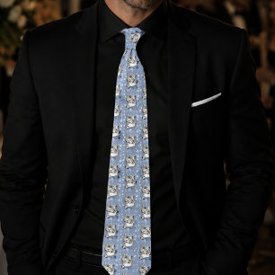 Snow Leopard Winter Elegance Blue Snowflakes Tie