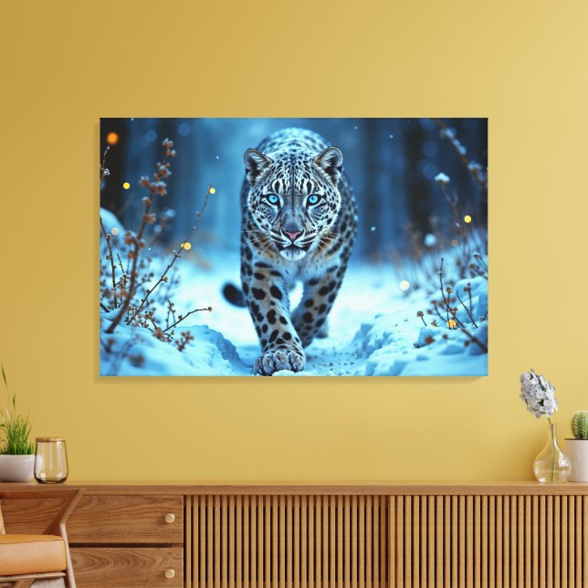 Snow leopard winter majestic blue-eyed predator canvas print (Insitu(LivingRoom))