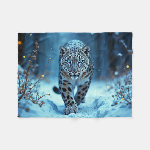 Snow leopard winter majestic blue-eyed predator fleece blanket
