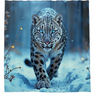 Snow leopard winter majestic blue-eyed predator shower curtain